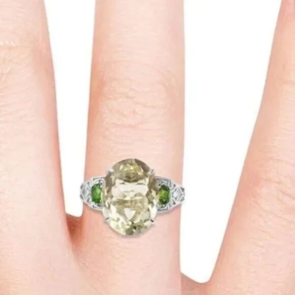 Russian Diopside Prasiolite Ring in Sterling Silver 8.50 ctw Size 7 - Picture 6 of 7